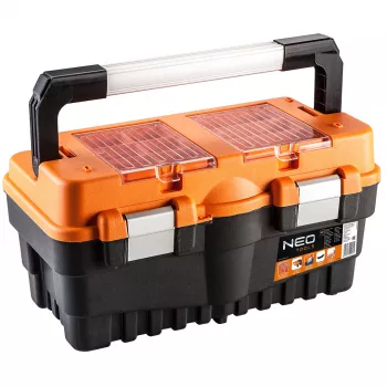 NEO TOOLS 18 työkalulaatikko TOP-84-102 | puomiorganisaattori 2 hyllyllä ja metallilukoilla