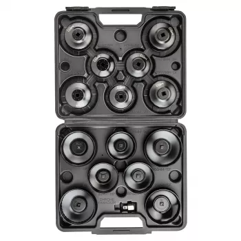 NEO TOOLS öljynsuodatin-hylsyavainsarja 16-osainen (65-100 mm, 3/8 tuuman vääntö, kuppityyppi, monikäyttö, teräs, muovilaukku)