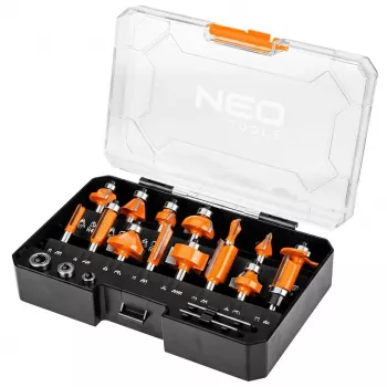 NEO TOOLS 15-osainen kovametallijyrsinsarja 8 mm varrella puulaatikossa