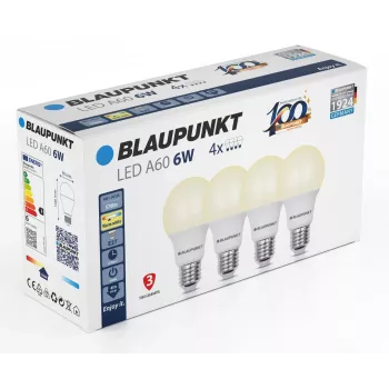 Blaupunkt LED-lamppu E27 A60 570 lm 6W 2700K, 4 kpl (BLAUPUNKT-E27-6W-WW-4)