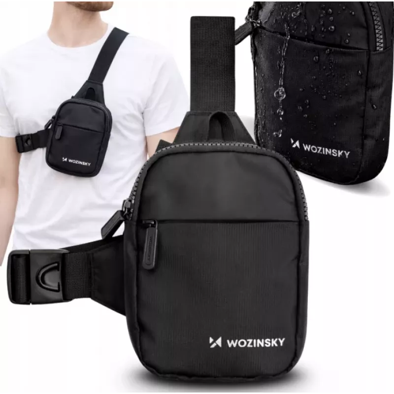 Wozinsky WMS-W1 mini olkalaukku älypuhelimelle, kaksi lokeroa, musta