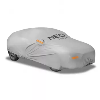 NEO TOOLS monikerroksinen vedenpitävä autopeite XL, 2-kerroksinen PEVA, UV-suoja, joustava reuna, kiinnityshihnat, harmaa