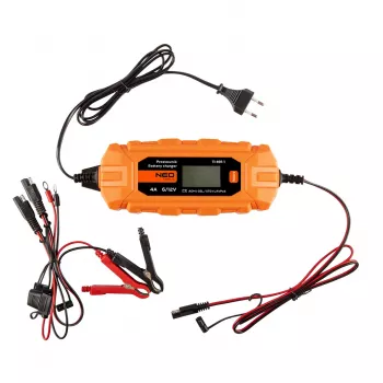 NEO TOOLS 11-891-1 automaattinen akkulaturi 4A/70W 6V/12V lyijy-happo-, AGM- ja GEL-akuille (3-120Ah)