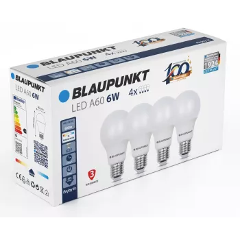 Blaupunkt LED-lamppu E27 A60 600 lm 6W 4000K, 4 kpl (BLAUPUNKT-E27-6W-NW-4)