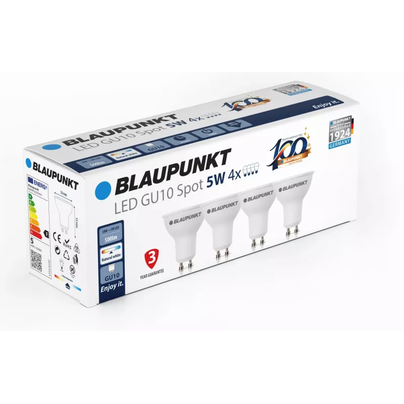 Blaupunkt LED-lamppu GU10 500 lm 5W 4000K, 4 kpl (BLAUPUNKT-GU10-5W-NW-4)