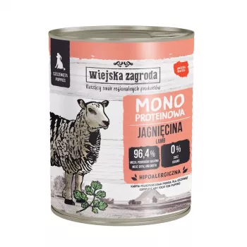 WIEJSKA ZAGRODA Mono Puppy lammas - märkäruoka koirille - 800g
