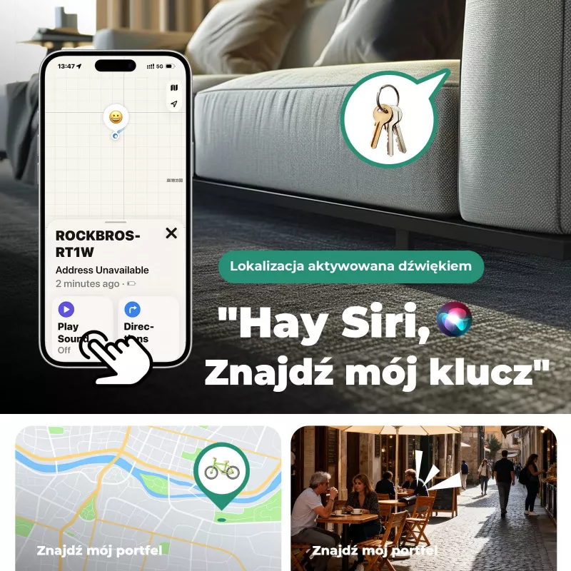 ROCKBROS RT1W Bluetooth-seurantalaite Apple Find My -sovellukselle - musta