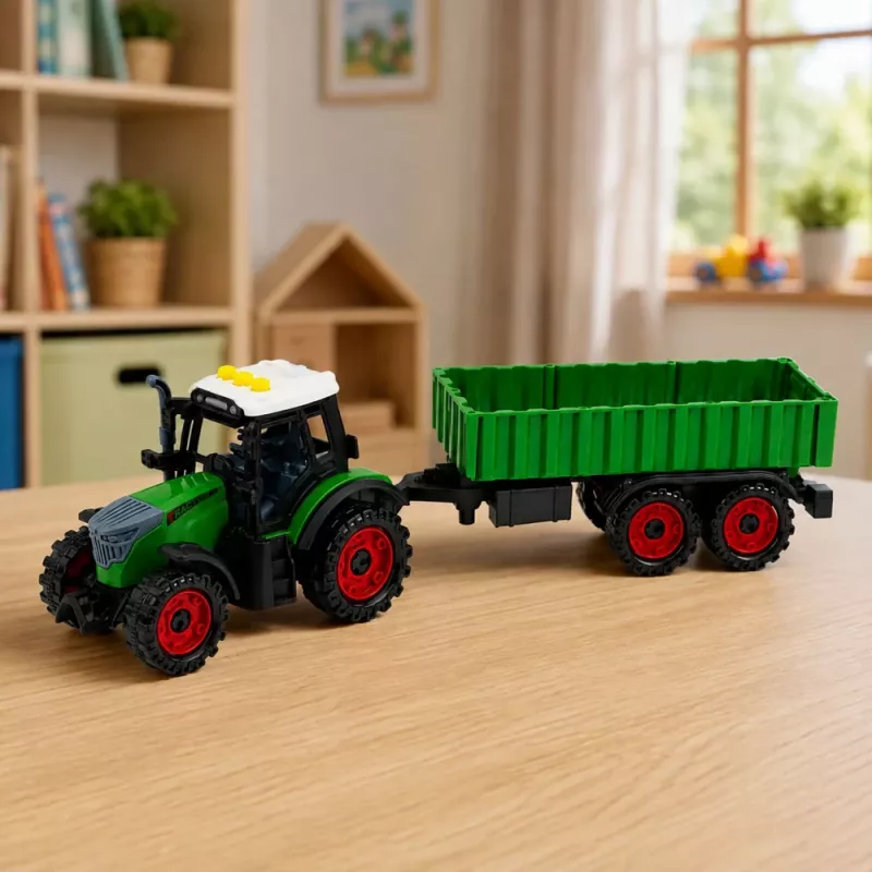 LEAN TOYS traktori maatalousperävaunulla, kitkaveto, valo ja ääni, 35 cm