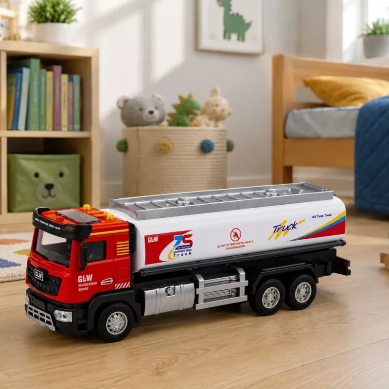 LEAN TOYS säiliöauto metalli veto valot äänet punainen ja valkoinen 1:40