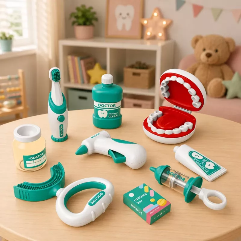 LEAN TOYS pieni hammaslääkärisetti värisevällä hammasharjalla, sininen, 15 osaa