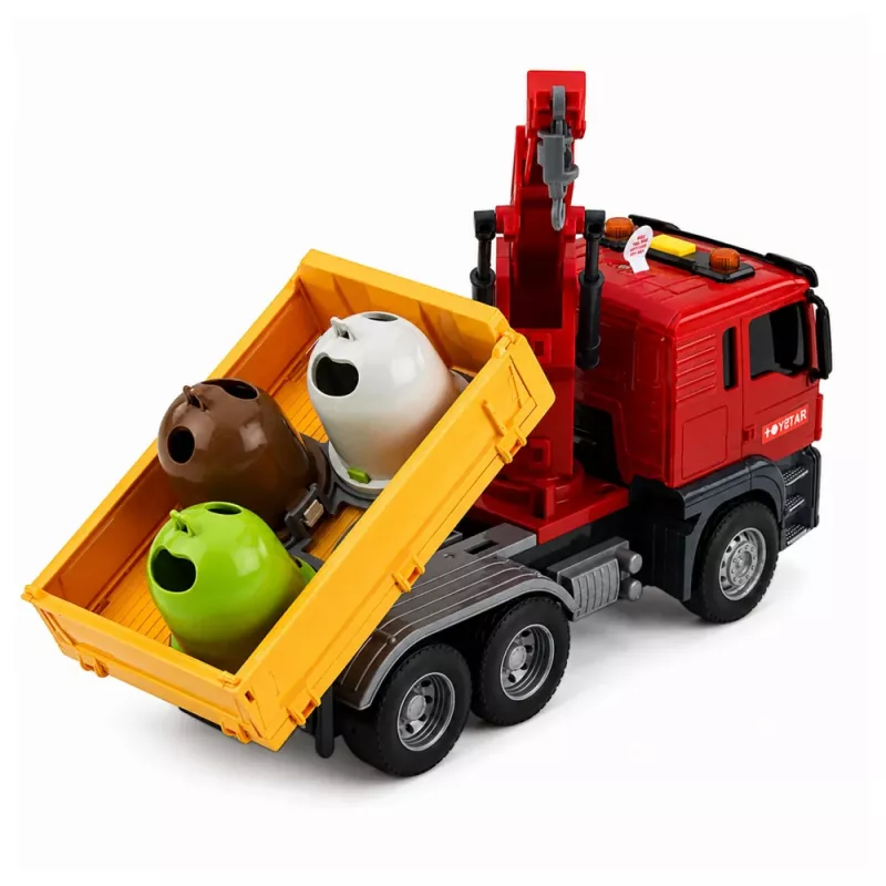 LEAN TOYS kuorma-auto nosturi jätteidenlajittelusäiliö valot ääni punainen