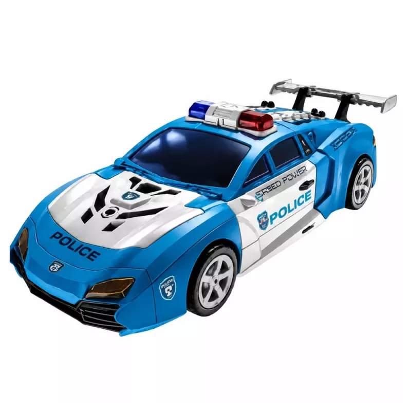 LEAN TOYS auto-robotti 2in1 poliisiauto-laukaisin mini-robotti valot äänet
