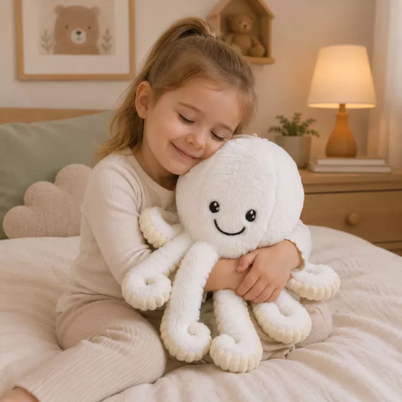 LEAN TOYS pehmeä mustekala joustavilla lonkeroilla, valkoinen, 50 cm