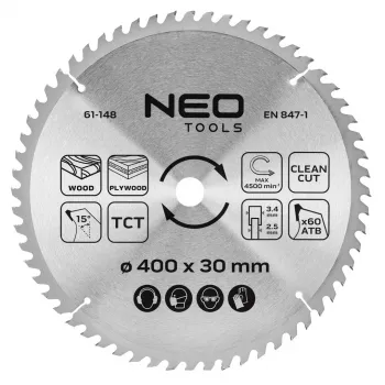 NEO TOOLS sirkkelinterä, kovametalliteroitettu, 400 x 30 mm, 60 hammasta
