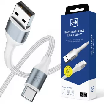 3mk Hyper Cable N-SERIES USB-A - USB-C 1 m 18W valkoinen
