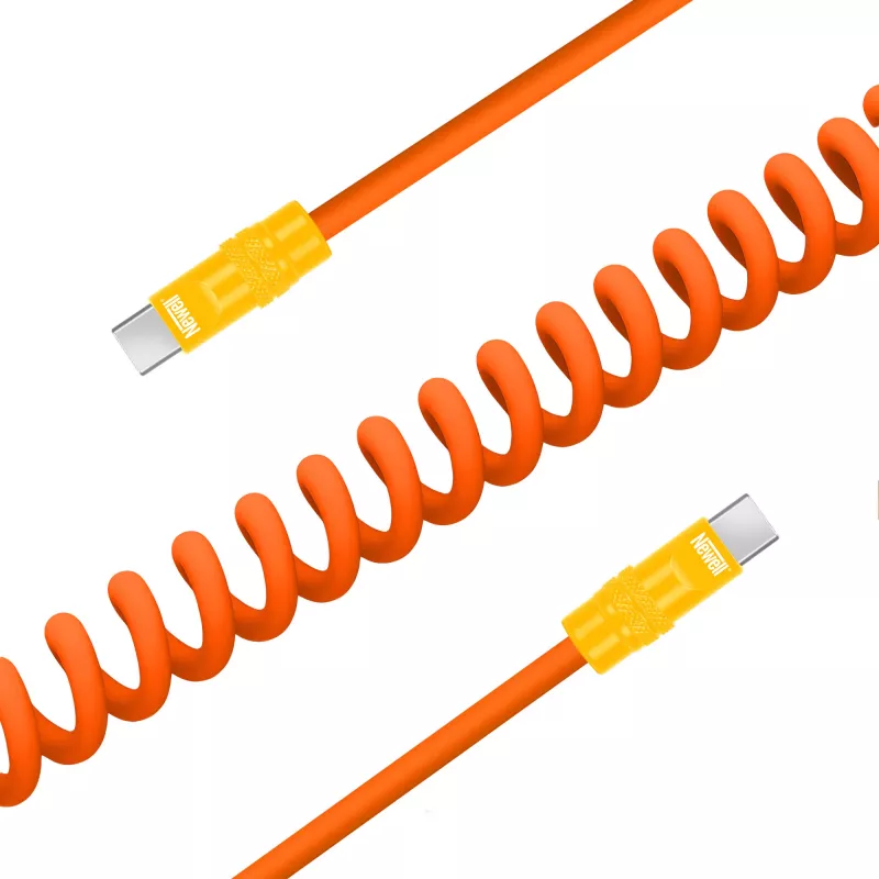 Newell USB-C - USB-C kaapeli 100 W, 1,5 m, silikoni, spiraali, oranssi-keltainen