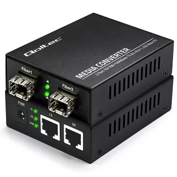 Qoltec kaksisuuntainen mediakonvertteri-kytkin Ethernet 2x RJ45 2x SFP | 1000Mb/s | 5V
