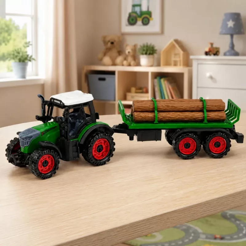 LEAN TOYS maataloustraktori puukuljettimella, vetomoottori, paalit, 35 cm