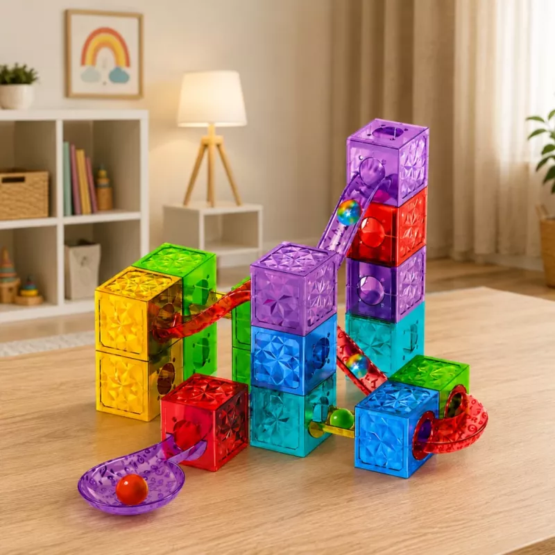 LEAN TOYS magneettiset rakennuspalikat kuutio pallorata värillinen 33 osaa