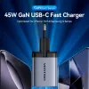 VENTION GaN 90W Dual-USB-C -seinälaturi (45W+45W) - musta
