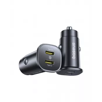 Baseus GoTrip 2x USB-C 30W autolaturi, 12-24 V, musta