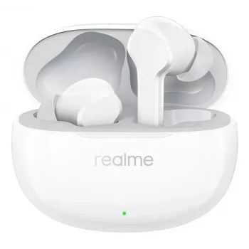 realme Buds T110 True Wireless -nappikuulokkeet 38h akku, AI ENC, IPX5, Bluetooth 5.4, 10mm bassokaiutin, USB-C-pikalataus, Low-Latency-tila, Smart Touch, valkoinen