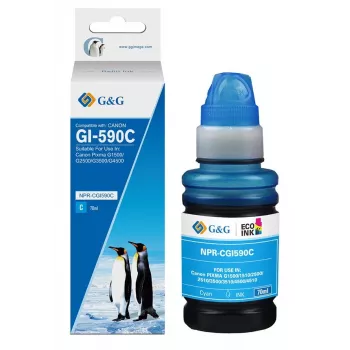 G&G täyttömustepullo Canon GI-590C cyan 70 ml, väriainepohjainen