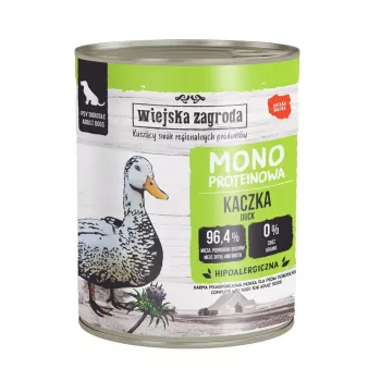 WIEJSKA ZAGRODA Mono Duck märkäruoka koirille – 800g tölkki, viljaton, yhdellä proteiininlähteellä