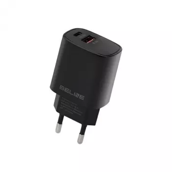 Beline GaN 30W USB-C PD + USB-A QC seinälaturi musta (vain virtalähde)
