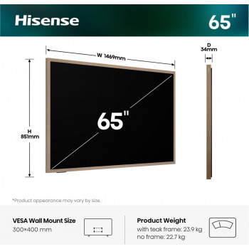 Hisense 65S7DS 65 tuuman 4K UHD DLED älytelevisio VIDAA U7:llä, Dolby Vision, DTS Virtual:X, 3 HDMI, 2 USB, Wi-Fi, Bluetooth, puheohjaus, musta