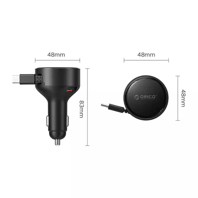 ORICO FC-60-2C 60W kierrettävä USB-C-autolaturi - musta