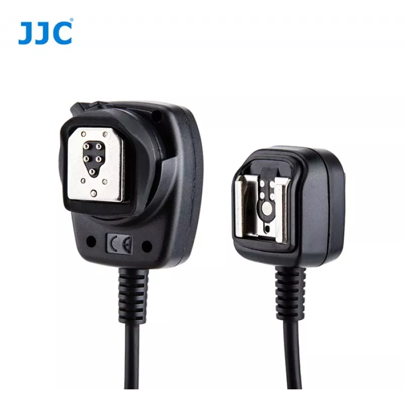 JJC FC-E3 off-camera TTL-salaman synkronointikaapeli Canon EOS:lle, 1,3 m spiraalikaapeli, E-TTL II läpivienti