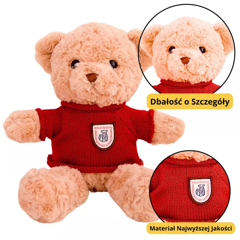 LEAN TOYS pehmolelu maskotti teddykarhu beige punainen villapaita 40 cm
