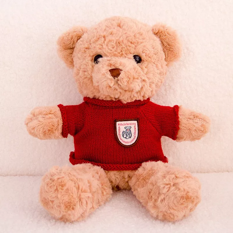 LEAN TOYS pehmolelu maskotti teddykarhu beige punainen villapaita 40 cm