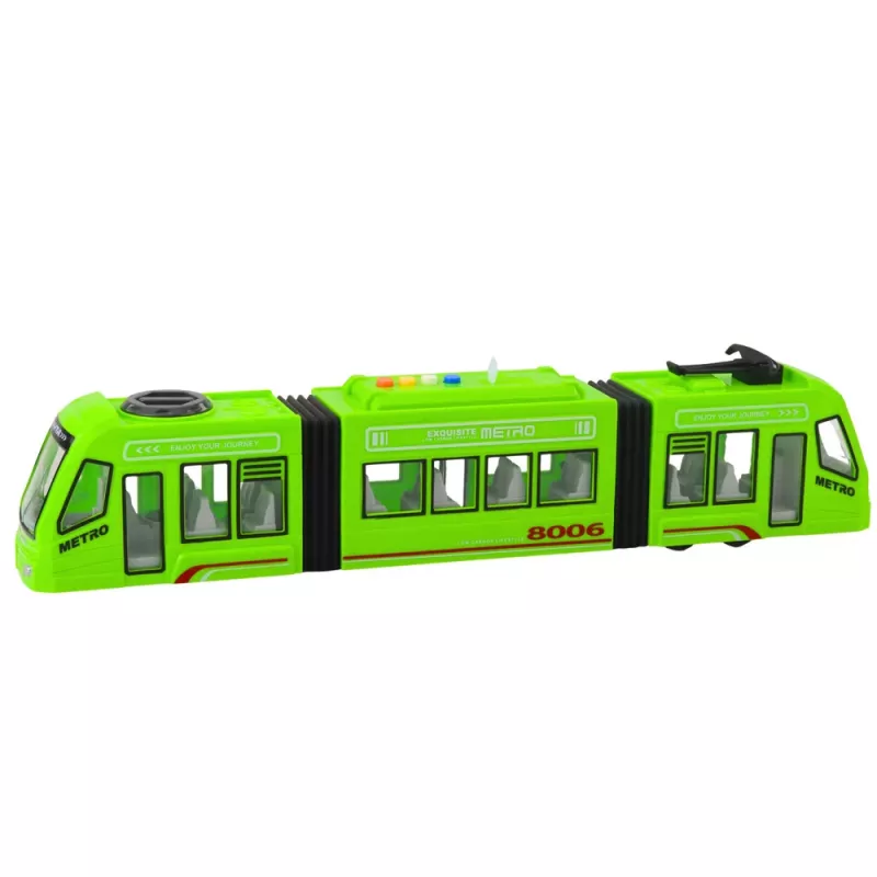 LEAN TOYS City Metro raitiovaunu ovilla, valolla ja äänellä, vihreä 1:16