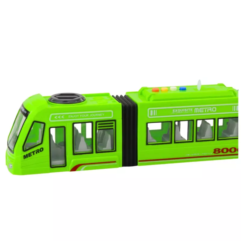LEAN TOYS City Metro raitiovaunu ovilla, valolla ja äänellä, vihreä 1:16