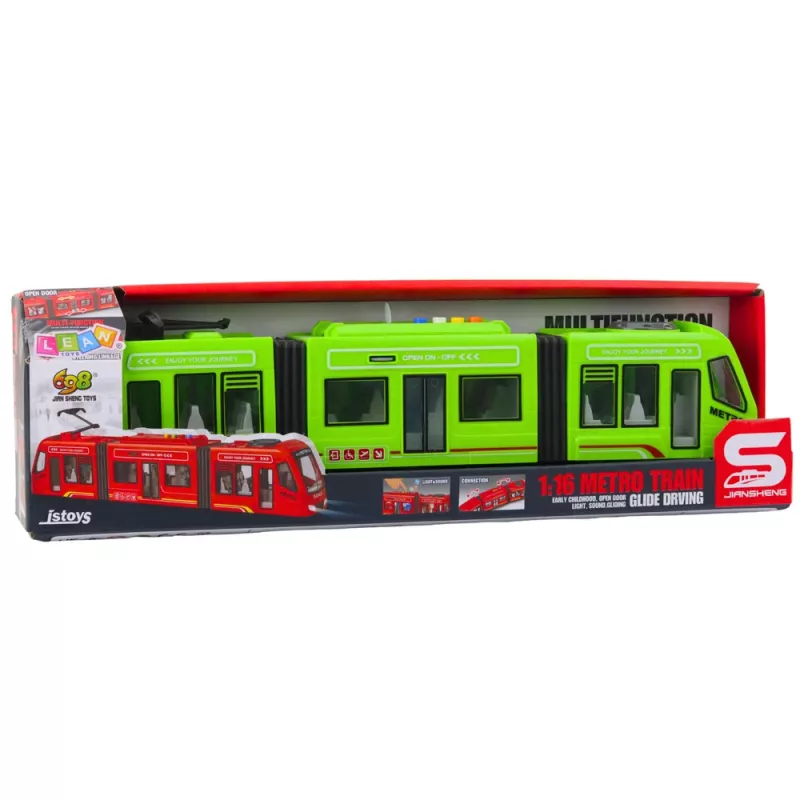 LEAN TOYS City Metro raitiovaunu ovilla, valolla ja äänellä, vihreä 1:16