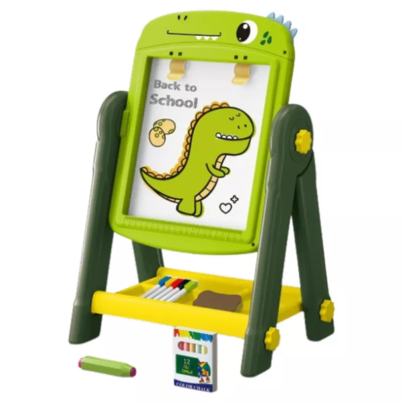 LEAN TOYS kaksipuolinen magneettinen valkotaulu dinosaurus vihreä tarvikkeilla