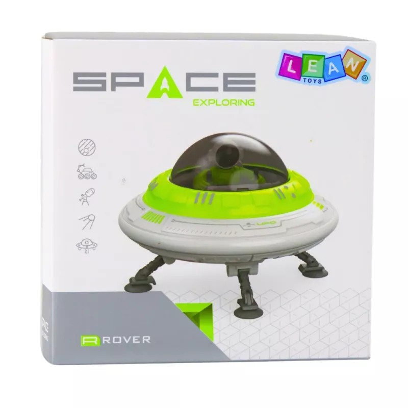 LEAN TOYS UFO-avaruusalus astronauttihahmolla, valoilla ja äänillä, vihreä