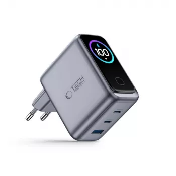 TECH-PROTECT PowerVision NC100W GaN 100 W 3-porttinen USB-C PD & USB-A QC3.0 verkkolaturi - tummanharmaa