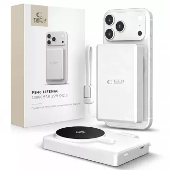 TECH-PROTECT PB40 LIFEMAG MagSafe varavirtalähde 10000mAh 25W Qi2.2 valkoinen/hopea