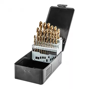 NEO TOOLS 25-osainen HSS-TiN kierukkaporasarja metallille, 1,0–13,0 mm, DIN 338, 135° ristihiottu, metallikotelo