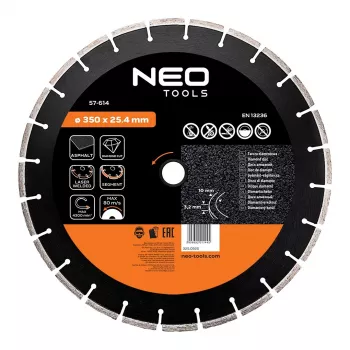 NEO TOOLS 350 mm laserhitsattu segmenttimallinen timanttilaikka, 25,4 mm reikä, betonille, asfaltille, kivelle