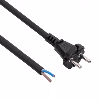 Akyga AK-OT-06S kumiverkkokaapeli H05RR-F 2 x 1,5 mm², CEE-7/17-pistoke avoimeen päähän, 5 m, musta