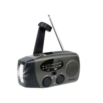 TRACER EXPLORER PRO retkiradio aurinkopaneelilla, käsikammella, NOAA-sääkaistalla, AM/FM, LED-taskulampulla ja USB-virtapankilla