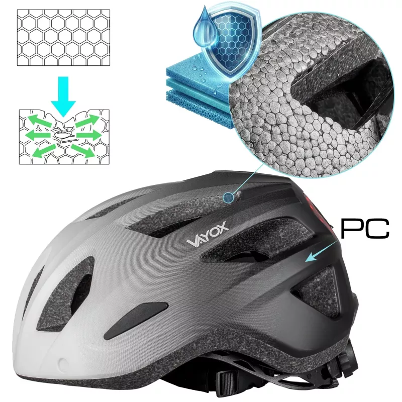 Vayox Active pyöräilykypärä LED-valolla, valkoinen-musta, koko M (54-58 cm)