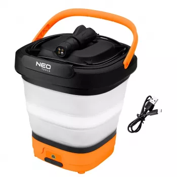 NEO TOOLS 12V akkukäyttöinen painepesuri 5 bar taittuvalla ämpärillä ja USB-C-latauksella