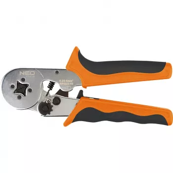 NEO Tools itsesäätyvät räikkäpihdit johdinpäätteille 0,25-6 mm² (AWG 23-10), neliöpuristus, ergonominen kaksikomponenttikahva, 200 mm