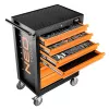 NEO TOOLS työkalukaappi 7 laatikolla ja 129-osaisella työkalusarjalla, punainen/musta, kuulalaakerikiskot, keskuslukitus, 400 kg kantavuus