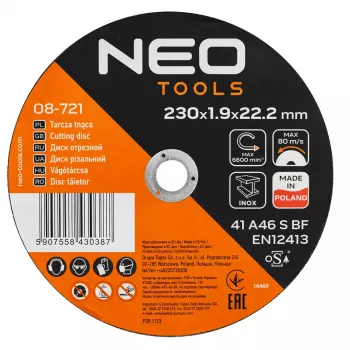 NEO TOOLS katkaisulaikka metallille/INOX 230 x 1,9 x 22,2 mm, 41 A46-S-BF, 25 kpl